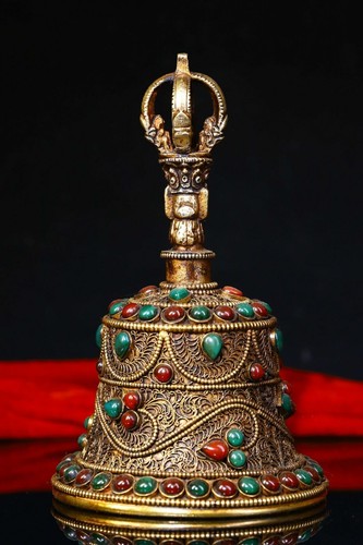 Chinese Rare Tibetan Buddhism Tibetan silver handmade inlays Bells Faqi - Picture 8 of 9