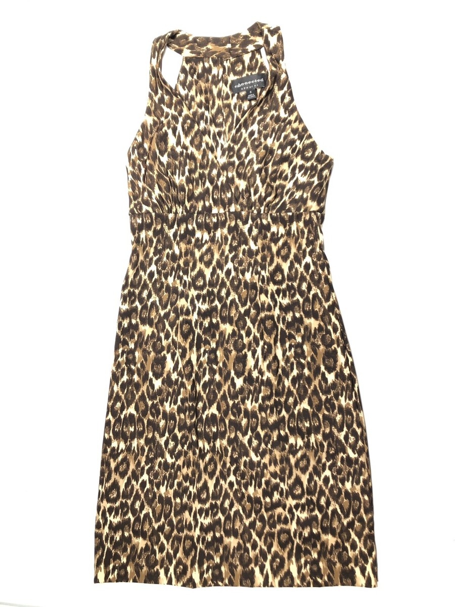 Connected Apparel Sleeveless V-Neck A-Line Dress Leopard Animal Print  Women's 6 | eBay