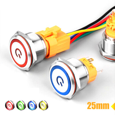 25mm Tri-color RGB Ring+Power signLED lighted Stainless steel Push Button Switch