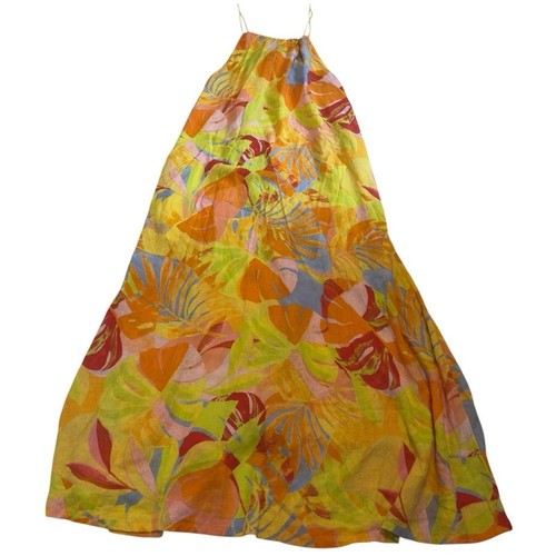 C&C California Tropical Bright Print Halter Maxi Sun Dress Linen Blend S - Picture 2 of 7