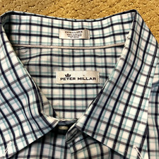 Peter MILLAR Mens Shirt XL Blue Plaid 100 Cotton Button-Down Long-Sleeve