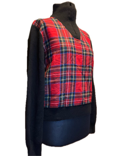 Agnès b., Agnes b. Vintage Merino Plaid Pullover Turtleneck Zip-up Size 2 Made in France