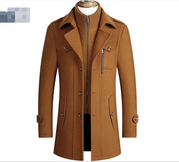 Mens Youth 2023 Fashion Double Collar Wool Blend Zipper Trench