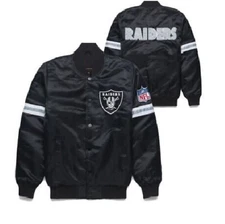 NFL Oakland Las Vegas Raiders Black Satin Varsity Jacket Embroidery logo Replica