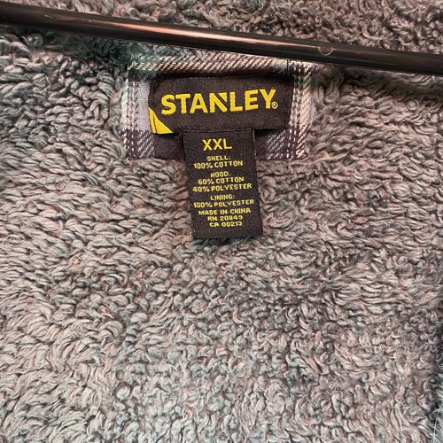 Stanley Flannel Jacket Mens XXL Gray Black White Sherpa Plaid Hooded Shacket Zip - Picture 8 of 12