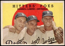 1959 Topps #262a Hitters' Foes (Podres / Labine / Don Drysdale) : White Back  VG