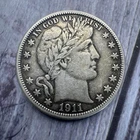 1911 Barber Half Dollar, 90% Silver, nice details.  flat shipping.