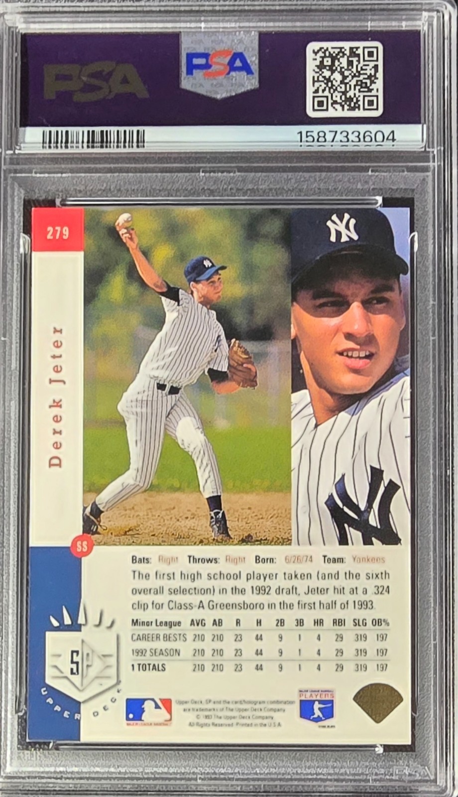 1993 Upper Deck SP Derek Jeter PSA 6 view 2