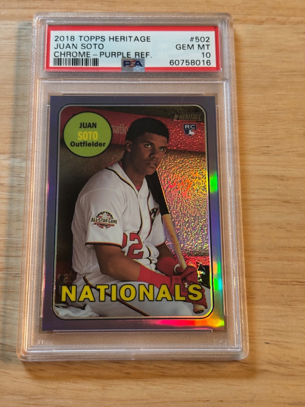 2018 Topps Heritage Chrome Purple Refractor Juan Soto Rookie Card PSA 10!!