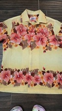 Vintage Hilo Hatties Shirt Mens Large Yellow Floral Hawaii Aloha Retro 80s 90s