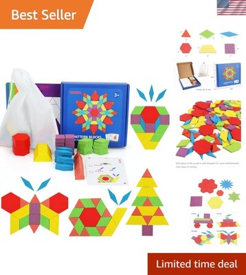 155 Pcs Colorful Wooden Blocks with Design Cards - Ideal Gift for Young Learners