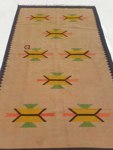 Vintage Traditional Handmade Southwestern-style Wool Brown Kilim 5.9x3.7ft