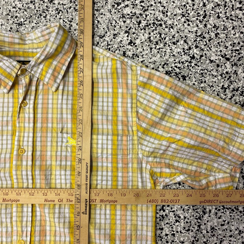 Drunknmunky Shirt Mens Medium Yellow Button Up Short Sleeve Checks Logo - Image 3 of 4