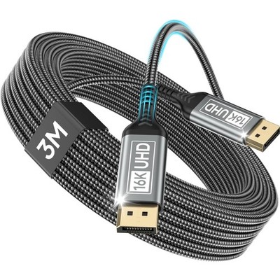 DisplayPort Kabel 2.1, 3m, 16K, 8K, 4K, HDR, G-Sync, FreeSync, Gaming Monitor