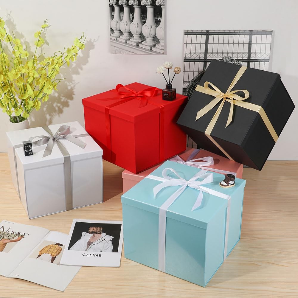 Large Gift Box with Lid 12.5x12.5x10 Inches, Black Gift Boxes for presents Pa...