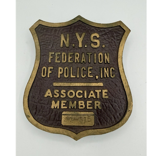 N.Y.S. Federation of Police Inc. Associate Member Shield Plaque 1976