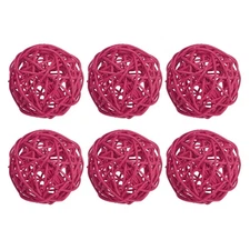 6 Pcs 3" Wicker Rattan Balls Decorative Ball for Centerpiece Bowls Rose Red