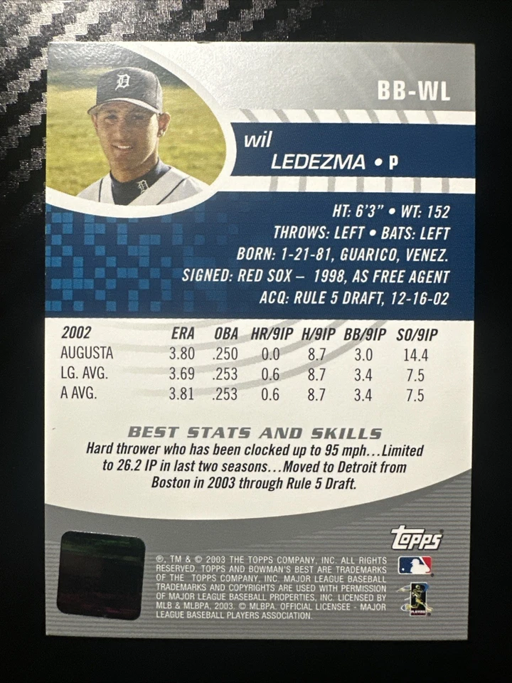 2003 Bowman's Best - Wil Ledezma #BB-WL (AU, RC) (C3) - Image 2 of 2
