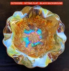 MILLERSBURG RADIUM MG CARNIVAL “HOLLY SPRIG VARIANT” 8” BOWL – 8 POINT STAR
