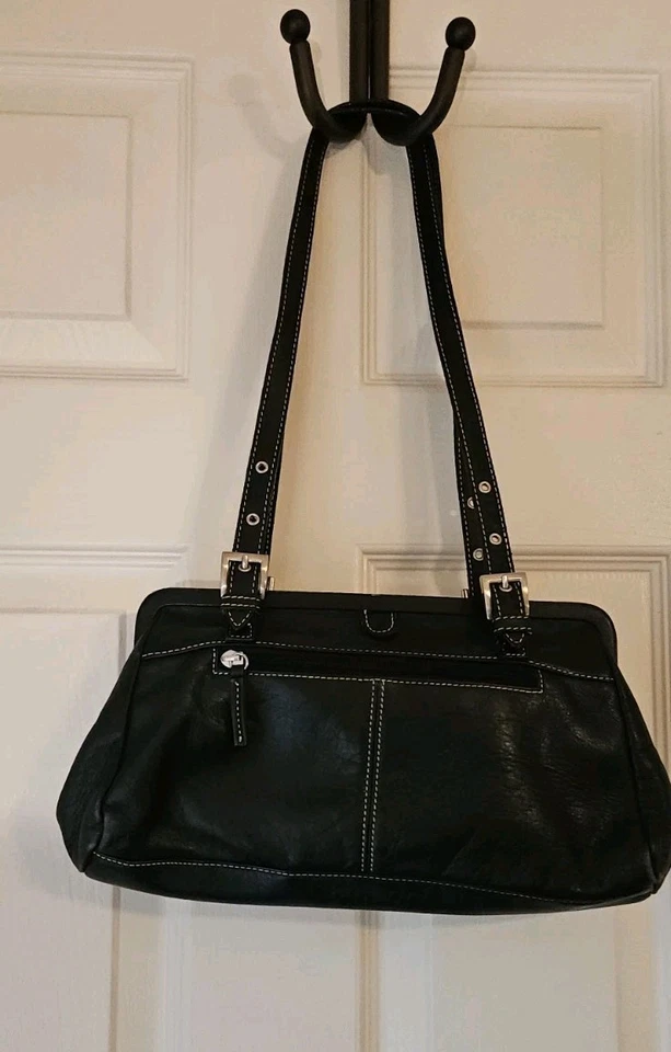 Bolso de Hombro Clarks Vintage Cuero Negro Rectángulo Increíble Estado con Etiqueta Colgante Foto 4 de 4