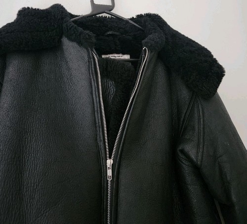 A BATHING APE 90's sheepskin shearling hooded jacket Black BAPE Vintage Leather - Picture 11 of 16