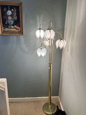 Hollywood Regency Lotus Floor Lamp White Gold Vintage
