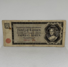 Banknote / B&ouml;hmen und M&auml;hren / 50 Kronen, Korun 1940 / sch&ouml;n erhalten, F / P.5