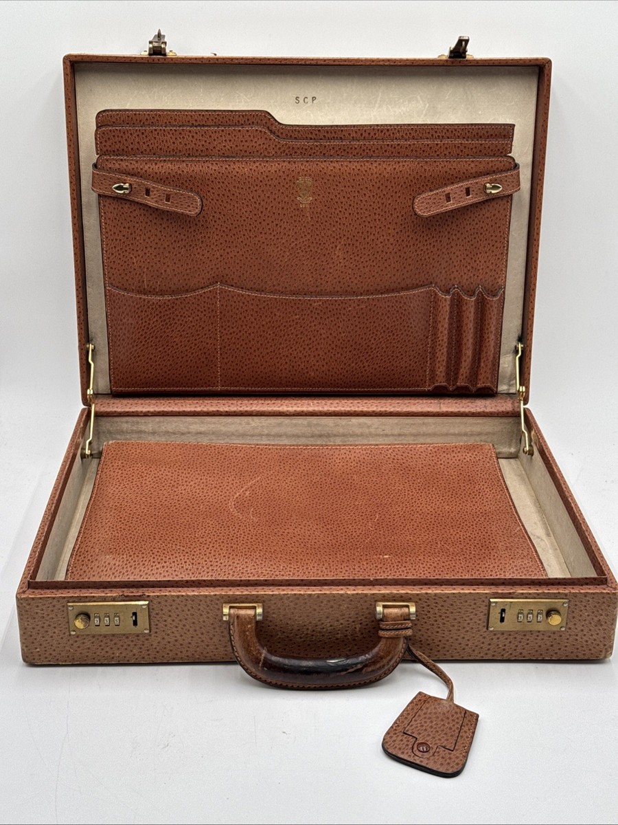 brunt gus case 250&500 旧チョコチップ VINTAGE LEATHER GUCCI BRIEFCASE ATTACHE RARE HARD SIDED Case And