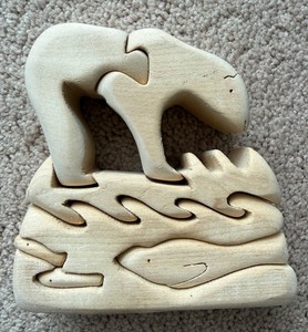 Wooden Polar Bear with Fish Puzzle 5" X 5" X 1.5"