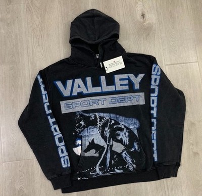 Valley Sport Dept Graphic Print Pullover Hoodie Black Blue Hooded Men's