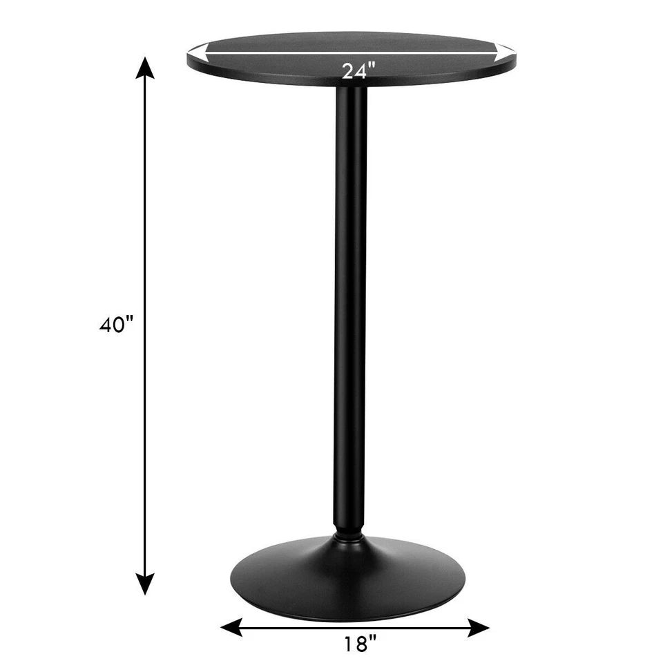 24" Round Pub Table Bistro Bar Height Cocktail Table W/Metal Base Indoor Black - Image 2 of 4