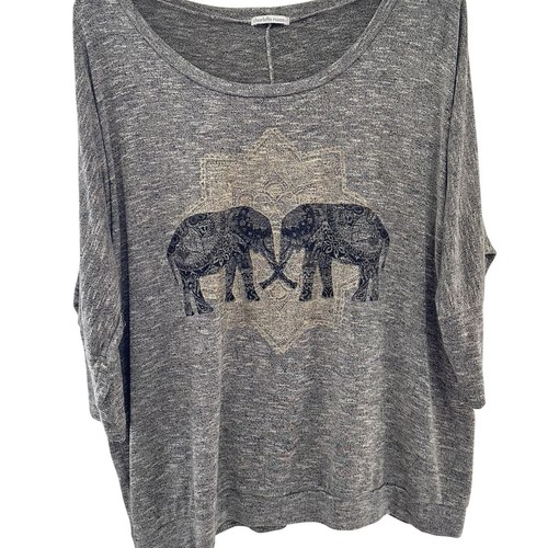 Charlotte Russe Elephant Graphic Top Women 2X Grey Boho Scoop Neck 3/4 Sleeve - Picture 1 of 7