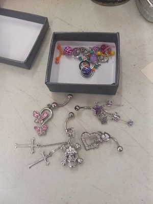 Lot Body Jewelry BELLY BUTTON RINGS Nose Ears Rhinestine Skull Butterfly Heart