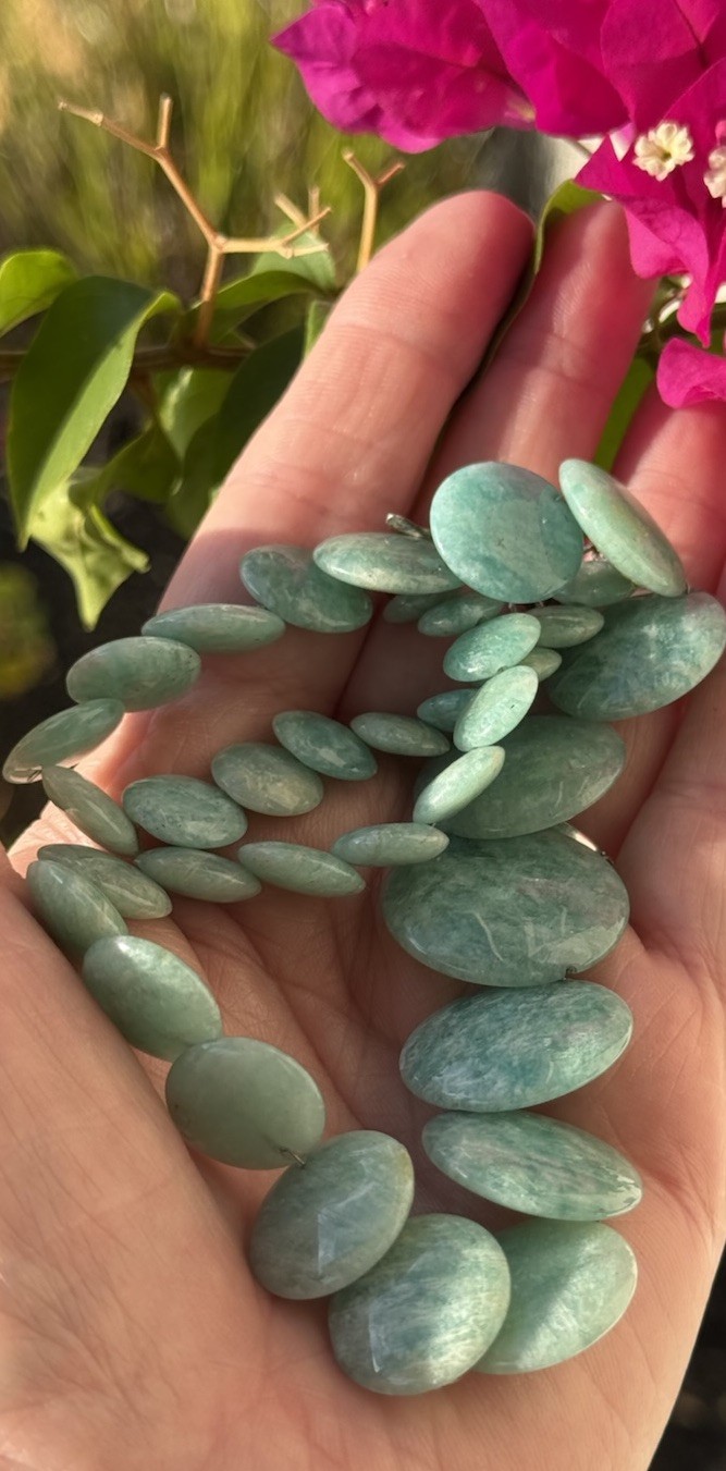 Amazonite Round Flat Graduating Bead Necklace Wit… - image 4