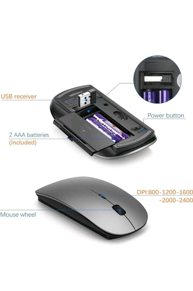 Wireless Keyboard & Mouse Ultra Slim Combo, TopMate 2.4G Silent Compact  KM9000 - Image 4 of 4