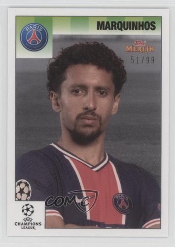 2020-21 Topps Merlin's Heritage 95 UCL Black & White 51/99 Marquinhos #050 0r9h - Picture 1 of 3