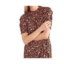 Boden Women's Floral Print Short Sleeve Dress Navy Red Size 6R Stretch Ruched