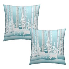 Winter Deer Pillow Covers 18x18 Inch Set of 2 Christmas Reindeer Forest Tree ...
