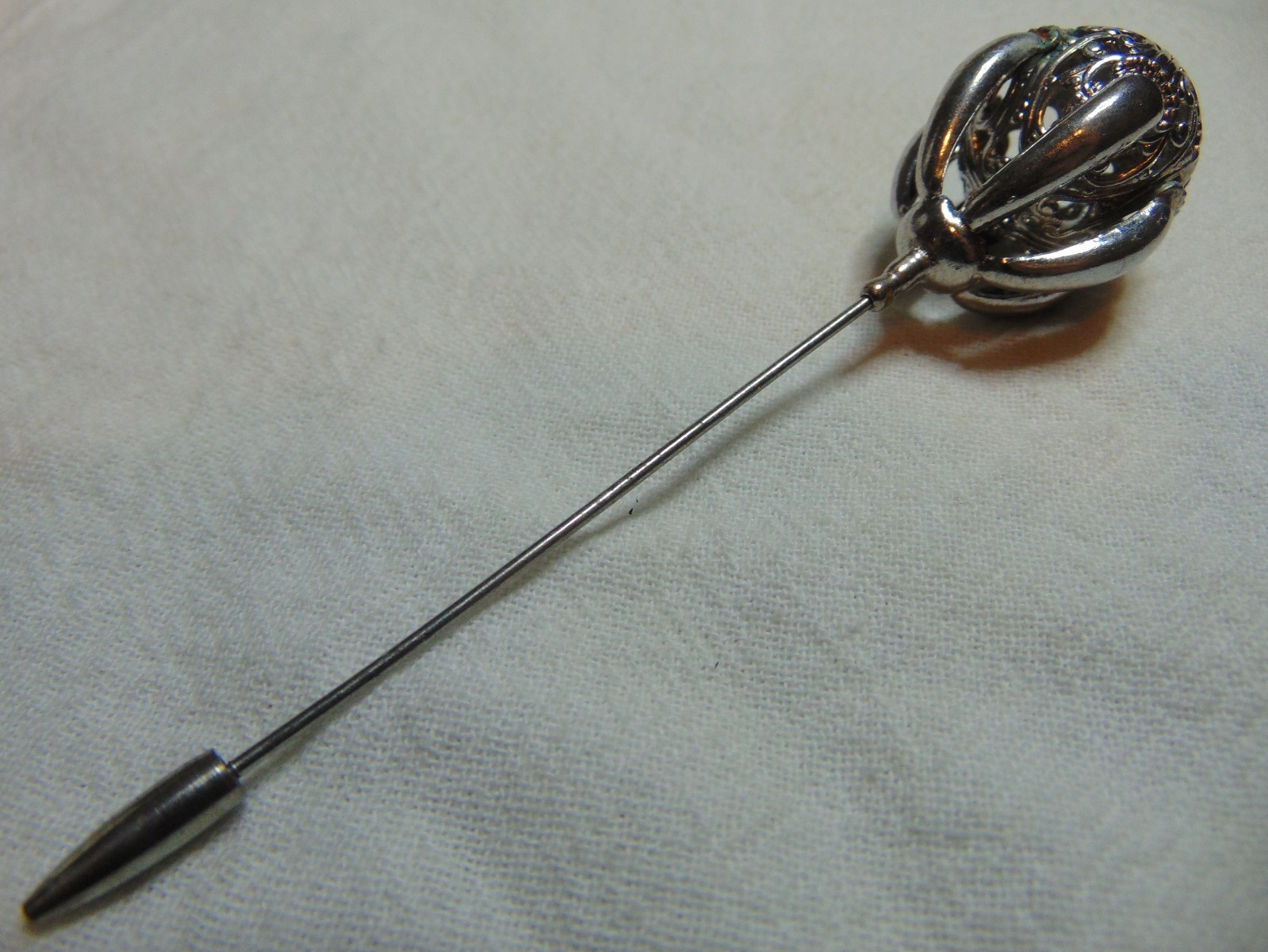 antique Victorian silver filigree ball hat pin
