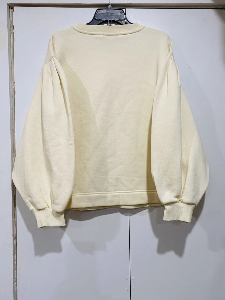 Sudadera Pullover Zara Grande Manga Globo Crema/Marfil Algodón Poliéster Mujer Foto 2 de 4