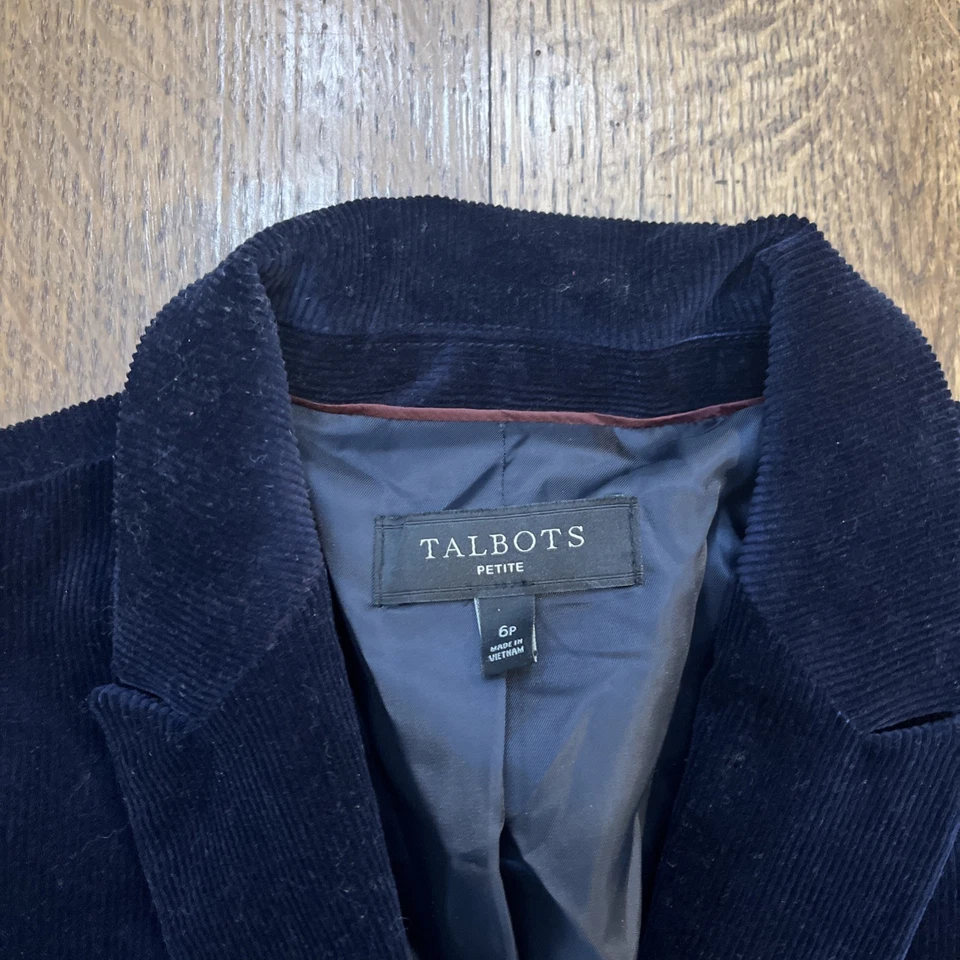 TALBOTS Corduroy Women's Blazer Jacket Blue Lined, Size 6P - Image 4 of 4