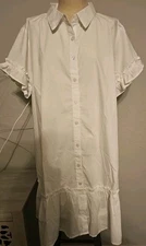 NWT Meadow Rhodes 3X White Cotton Blend, Button Front, Ruffled Dress