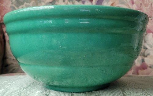 RARE & UNIQUE COLOR - 1930's York Pottery Cyan Green 10" Mixing Bowl
