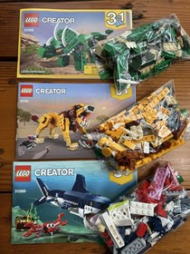 LEGO Creator 3IN1 (3) SETS 31112 31088 31058 Lion Shark Dinosaur w Instructions