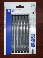 Staedtler 6 Pigment Liner Black, Assorted Line Widths, New in Blister Pack