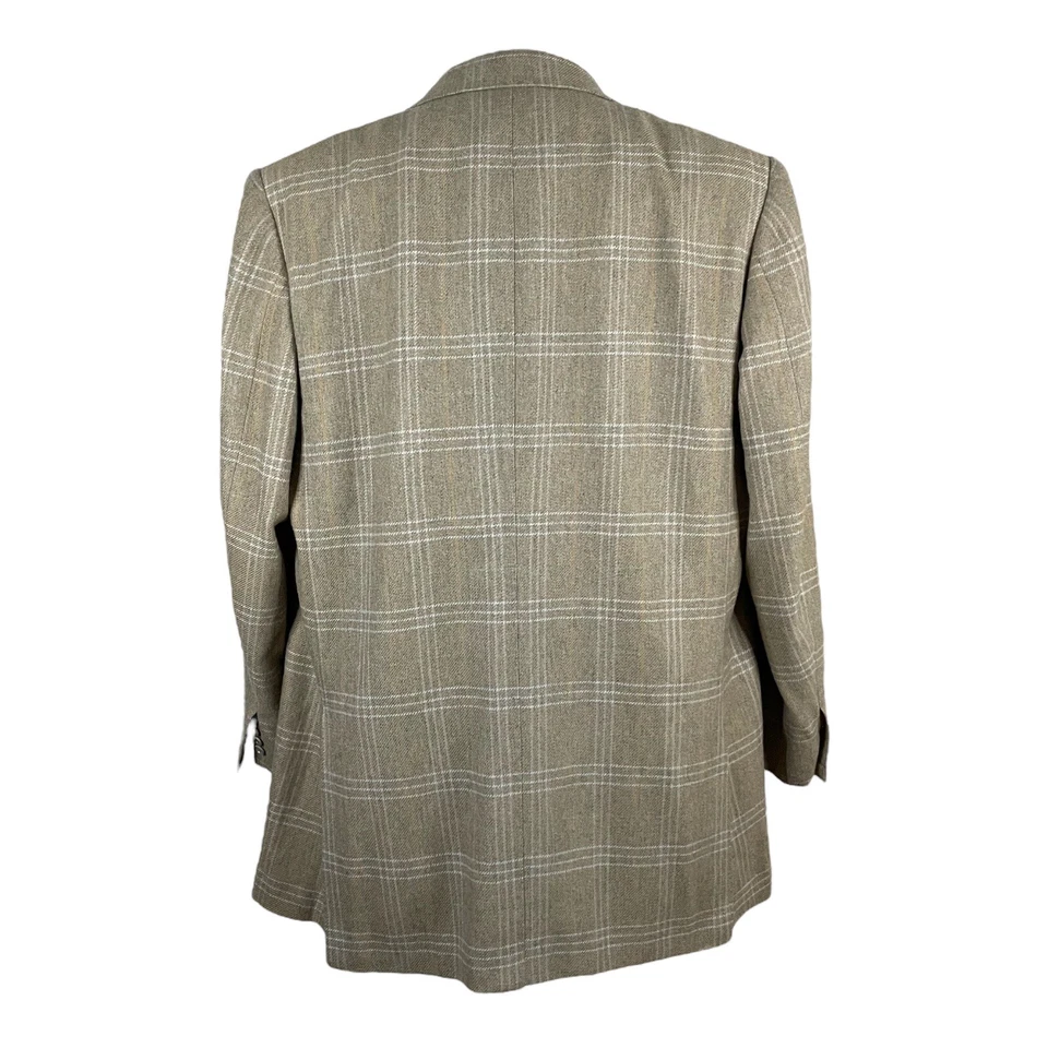 Abrigo Blazer Deportivo Kiton Napoli Para Hombre 54L Beige Verde Tartán Cachemira Tres Botones Foto 3 de 4