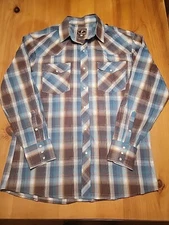Luckenbach Texas Wyoming Traders Men’s Large Plaid Long Sleeve Shirt/Pearl Snap