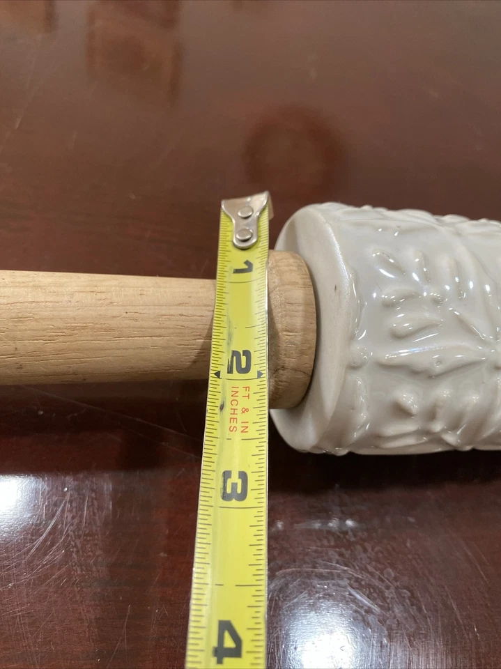 Ceramic Textured Floral Pattern Embossed Shiny Baking Rolling Pin Wooden Handles - Image 3 of 4