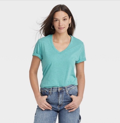 Lote de 2 camisetas para mujer Universal Thread talla XS color tostado y verde azulado manga corta cuello en V - Imagen 5 de 14