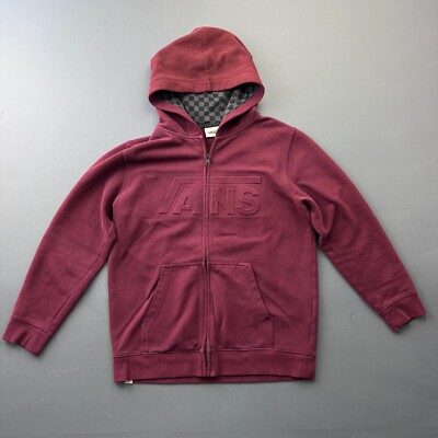 Vans Hoodie Boys Large Full Zip Maroon Checkerboard Lined